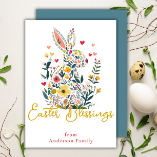 Cartes Pour Fêtes Annuelles Bénédiction de Pâques Floral Silhouette Bunny Fami