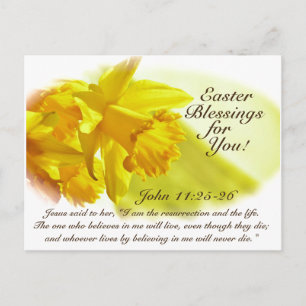 Cartes Pour Fêtes Annuelles Bénédiction de Pâques, Jean 11:25-26, Daffodiles
