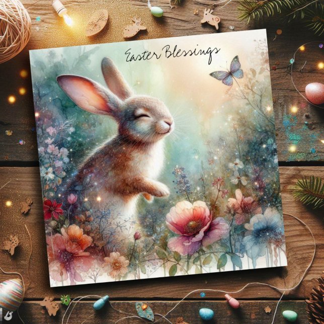 Cartes Pour Fêtes Annuelles Bénédiction de Pâques Joyeux lapin Fleurs Chrétien (Créateur téléchargé)