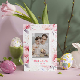 Cartes Pour Fêtes Annuelles Bénédiction de Pâques | Motif de fleurs roses | Pâ