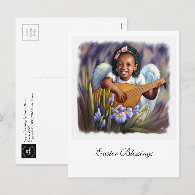 Cartes Pour Fêtes Annuelles Bénédiction de Pâques. Petit ange afro-américain (Devant / Derrière)