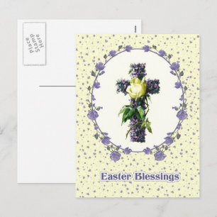 Cartes Pour Fêtes Annuelles Bénédiction de Pâques. Vintage Floral Cross Religi