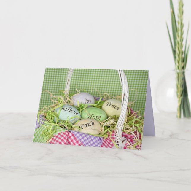 Cartes Pour Fêtes Annuelles Bénédiction D'Oeufs De Pâques En Panier (Devant)