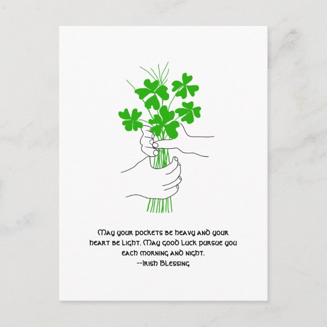 Cartes Pour Fêtes Annuelles Bénédiction irlandaise avec Bouquet de trèfle à qu (Devant)