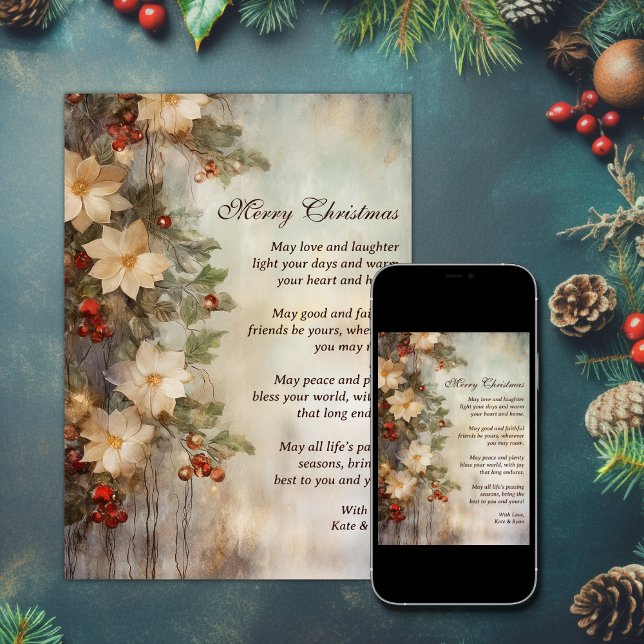 Cartes Pour Fêtes Annuelles Bénédiction irlandaise de Noël | Jolie fleur d'hiv (Christmas Irish Blessing Pretty Winter Flower Holiday Card
)