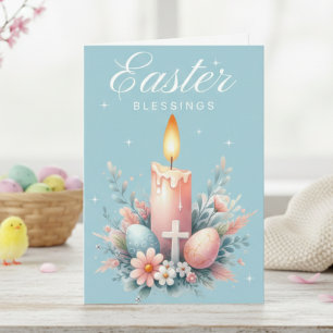 Cartes Pour Fêtes Annuelles Bénédiction Pâques Rose Et Bleu Pâques Pâques Chré