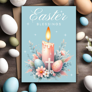Cartes Pour Fêtes Annuelles Bénédiction Pâques Rose Et Bleu Pâques Pâques Chré