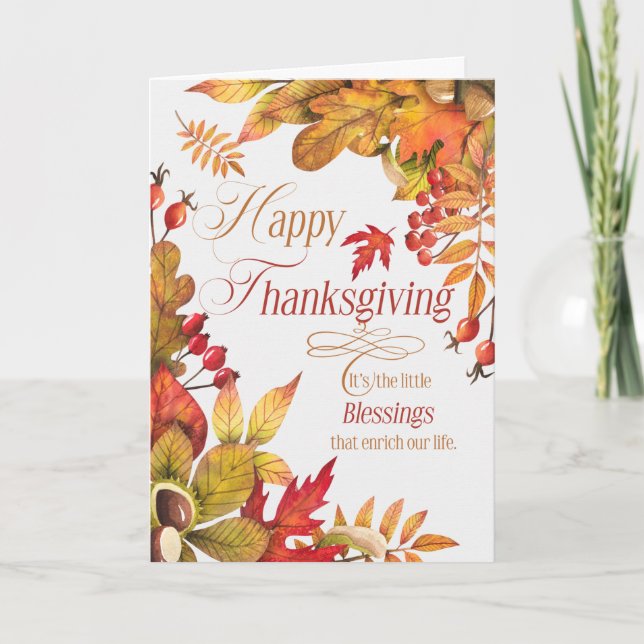 Cartes Pour Fêtes Annuelles Bénédiction Thanksgiving L'automne quitte Acorns (Devant)