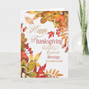 Cartes Pour Fêtes Annuelles Bénédiction Thanksgiving L'automne quitte Acorns
