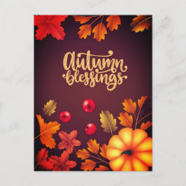 Cartes Pour Fêtes Annuelles Bénédictions d'automne élégantes Citrouille et Feu
