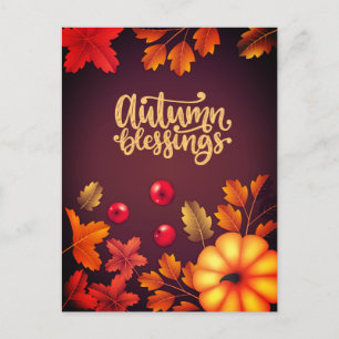 Cartes Pour Fêtes Annuelles Bénédictions d'automne élégantes Citrouille et Feu