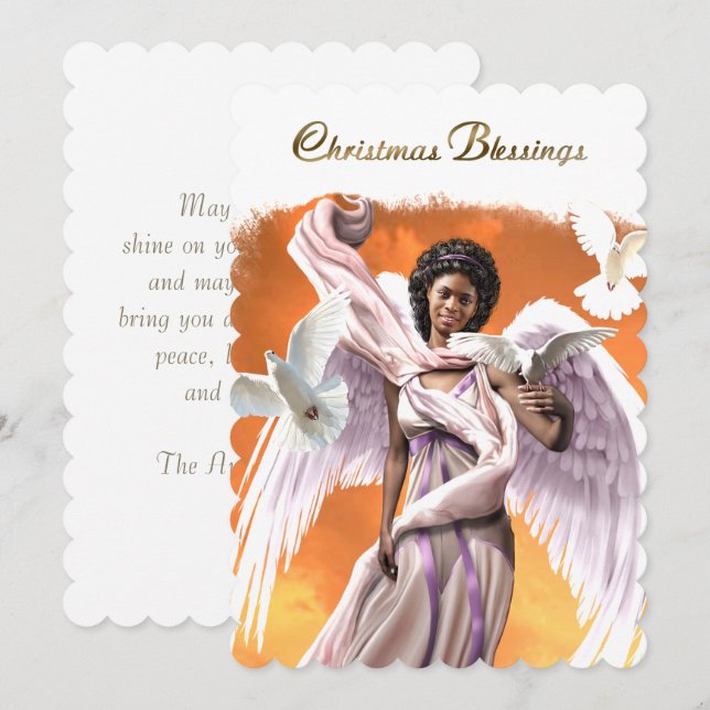 Cartes Pour Fêtes Annuelles Bénédictions de Noël. Ange afro-américain (Devant / Derrière)