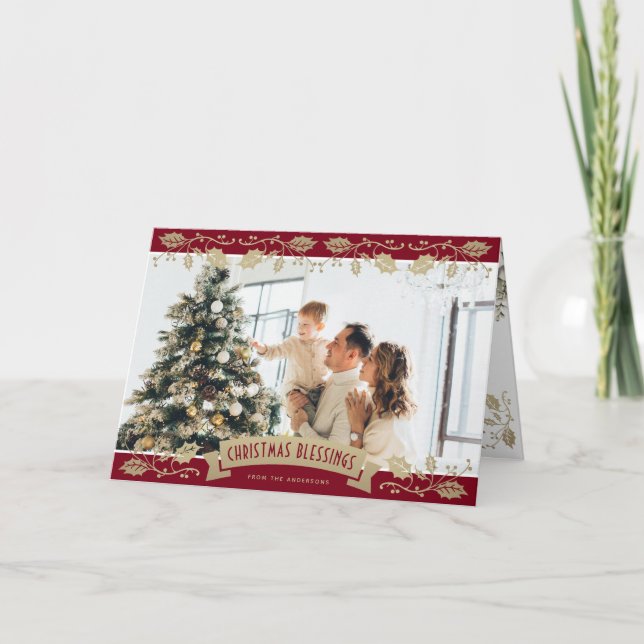 Cartes Pour Fêtes Annuelles Bénédictions de Noël Photo Rouge Élégant Chrétien (Devant)