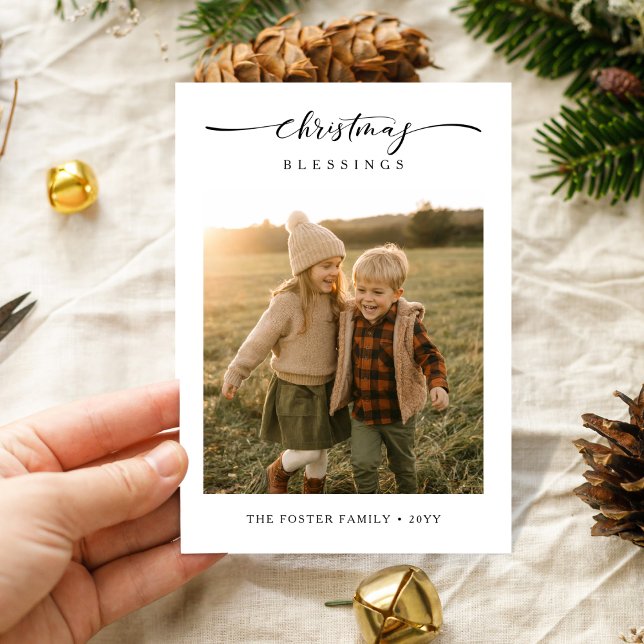 Cartes Pour Fêtes Annuelles Bénédictions de Noël Rustique moderne photo de fam (Créateur téléchargé)