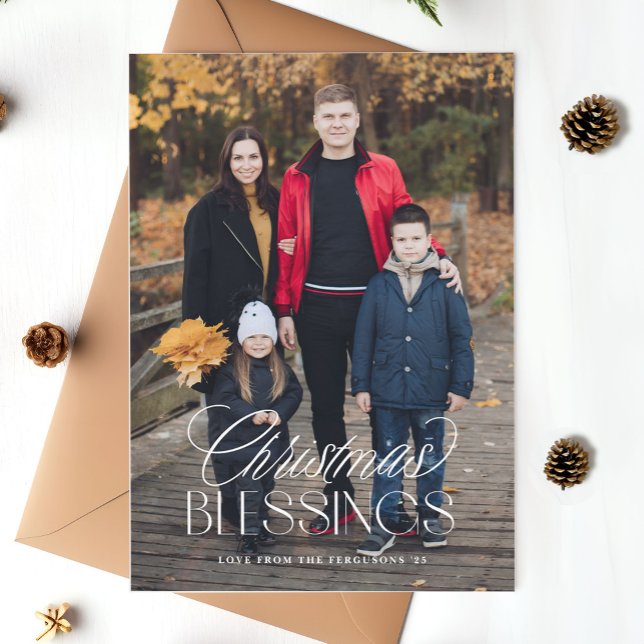 Cartes Pour Fêtes Annuelles Bénédictions de Noël Texte élégant superposition 1 (stylish script Christmas blessings text overlay photo insert card)