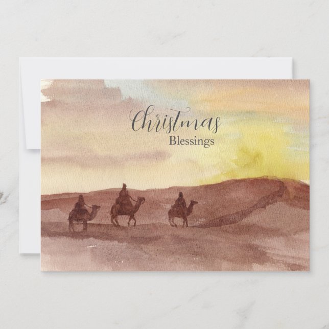 Cartes Pour Fêtes Annuelles Bénédictions de Noël Trois Sages Chameaux Désert (Devant)