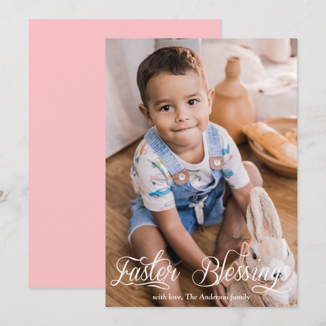 Cartes Pour Fêtes Annuelles Bénédictions de Pâques Bébé Fille Famille Rose Pho (Devant / Derrière)