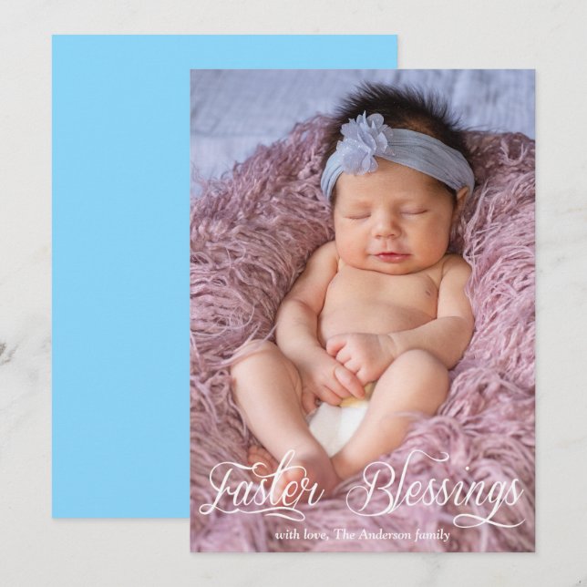 Cartes Pour Fêtes Annuelles Bénédictions de Pâques Bébé Garçon Famille Bleu Ph (Devant / Derrière)