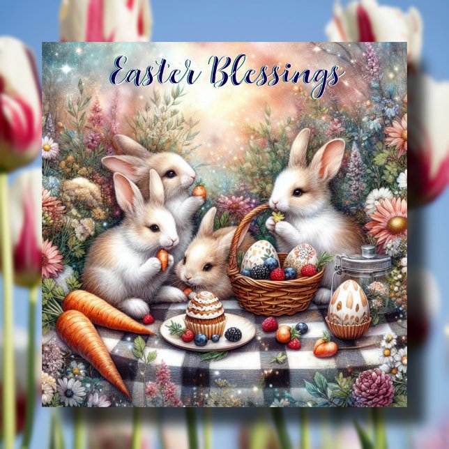Cartes Pour Fêtes Annuelles Bénédictions de Pâques Pastel Cute Bunny Famille P (Créateur téléchargé)