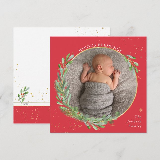 Cartes Pour Fêtes Annuelles Bénédictions Joyeuses Aquarelle Vacances Wreath (Devant / Derrière)