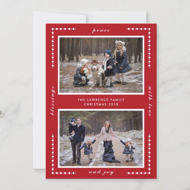Cartes Pour Fêtes Annuelles Bénédictions rouges Paix Amour Joie Noël Deux phot (Devant)