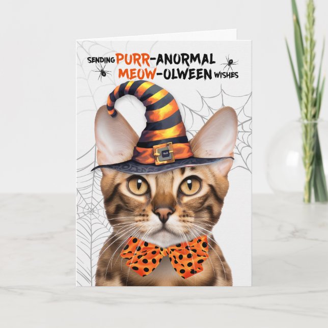 Cartes Pour Fêtes Annuelles Bengale Halloween Chat PURRanormal MEOWolween (Devant)