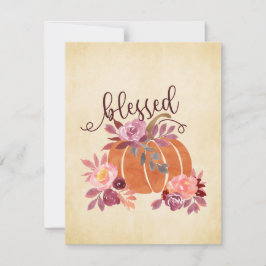 Cartes Pour Fêtes Annuelles Béni - Citrouille d'automne avec fleurs roses