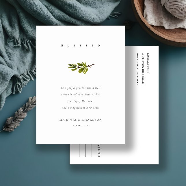 Cartes Pour Fêtes Annuelles Béni Noël Branche de Pin Minimaliste Élégant (Créateur téléchargé)