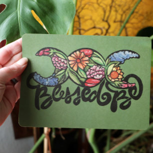 Cartes Pour Fêtes Annuelles "Béni Soit" Triple Lune Fleur