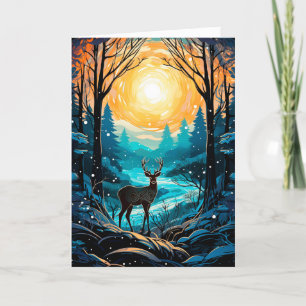 Cartes Pour Fêtes Annuelles Béni Yule Winter Solstice Stag dans la forêt