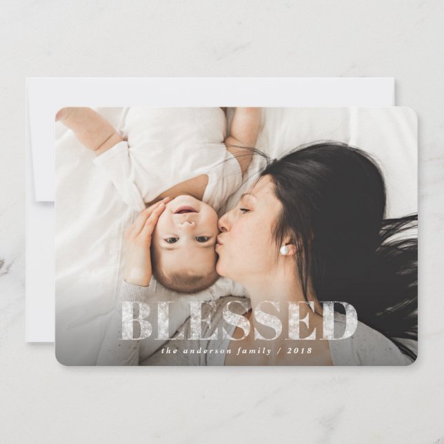 Cartes Pour Fêtes Annuelles Bénie écriture élégante Noël photo vacances (Devant)