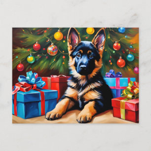 Cartes Pour Fêtes Annuelles Berger allemand avec sapin de Noël et présents