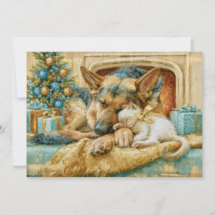Cartes Pour Fêtes Annuelles Berger Allemand Chaton Blanc Endormi Noël