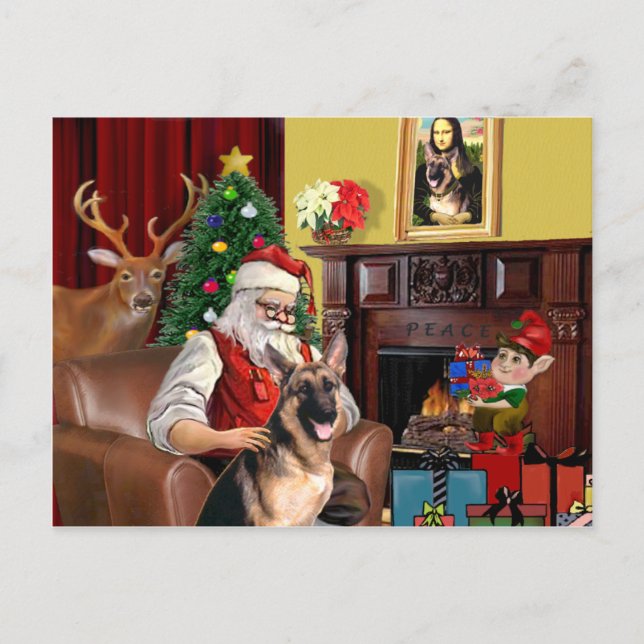 Cartes Pour Fêtes Annuelles Berger allemand de Père Noël (Devant)