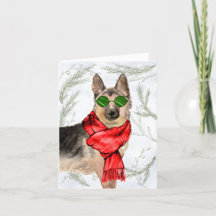 Cartes Pour Fêtes Annuelles Berger allemand et pins botaniques Noël