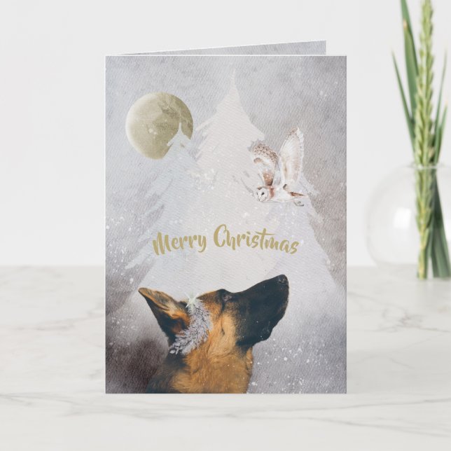 Cartes Pour Fêtes Annuelles Berger allemand Hiver Aquarelle Paysage Whimsy (Devant)