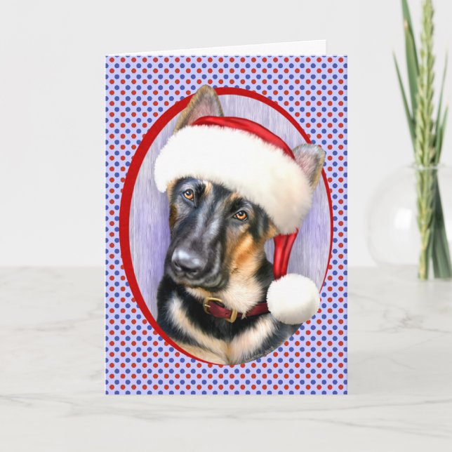 Cartes Pour Fêtes Annuelles Berger allemand Noël Père Noël Pup (Devant)
