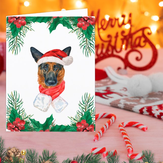 Cartes Pour Fêtes Annuelles berger allemand Noël vert et rouge vert (Créateur téléchargé)