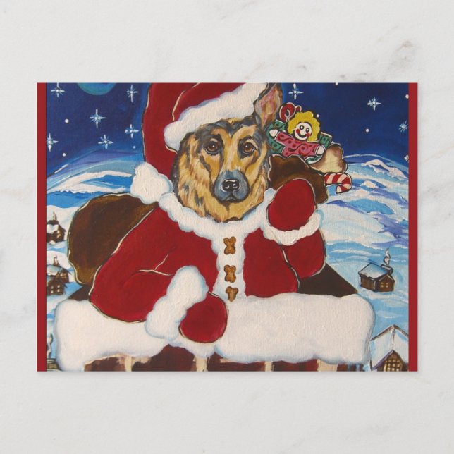 Cartes Pour Fêtes Annuelles Berger allemand Père Noël (Devant)