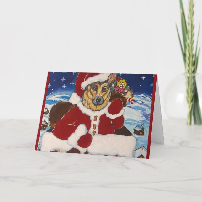 Cartes Pour Fêtes Annuelles Berger allemand Père Noël (Devant)