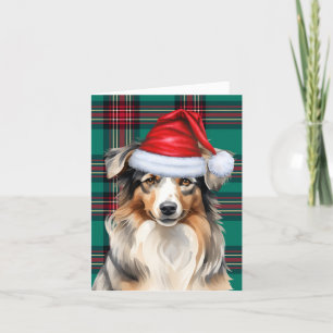 Cartes Pour Fêtes Annuelles Berger australien de Noël et Red Plaid