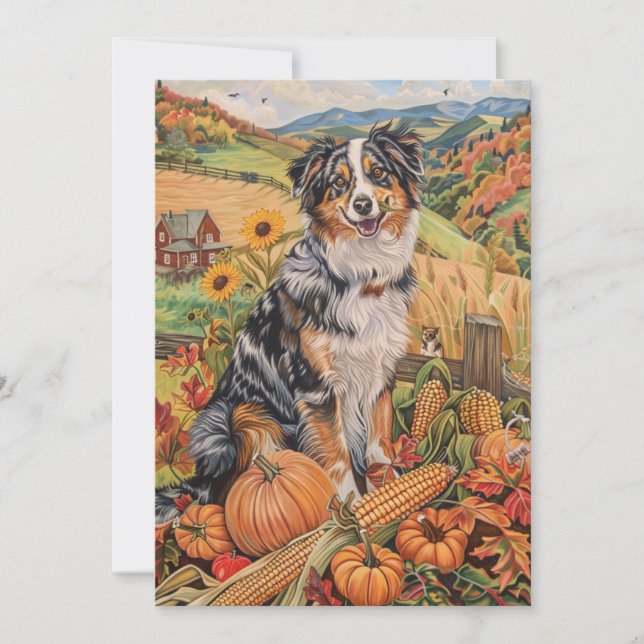 Cartes Pour Fêtes Annuelles Berger australien récolte d'automne Thanksgiving (Devant)