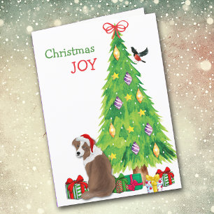 Cartes Pour Fêtes Annuelles Berger australien rouge et sapin de Noël