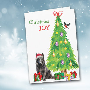 Cartes Pour Fêtes Annuelles Berger belge, oiseau et arbre de Noël