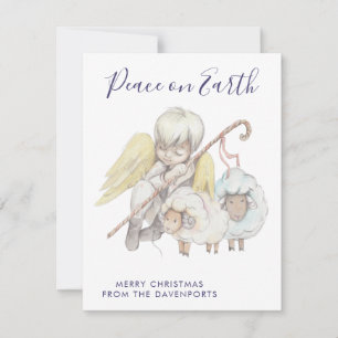 Cartes Pour Fêtes Annuelles Berger d'ange chrétien avec moutons Paix sur Terre