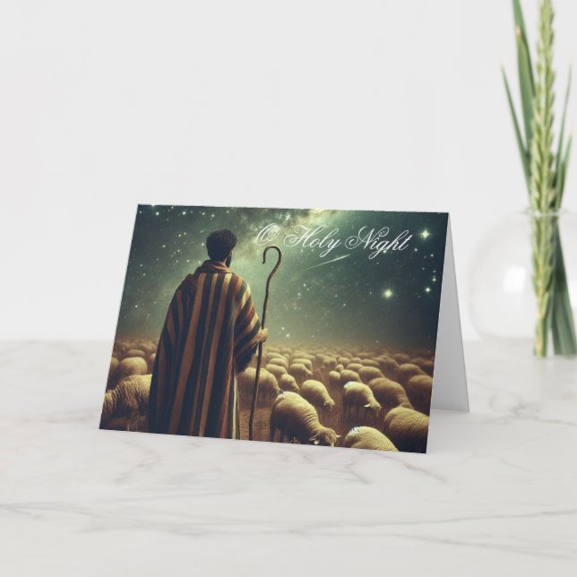 Cartes Pour Fêtes Annuelles Berger regardant sur le troupeau Noël (Devant)