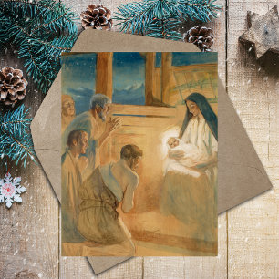Cartes Pour Fêtes Annuelles Bergers de l'adoration chrétienne vintage de Noël
