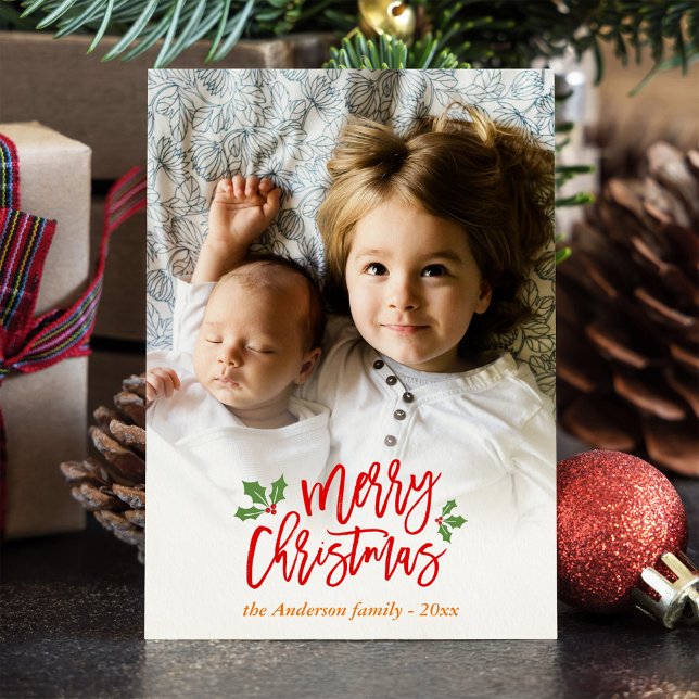 Cartes Pour Fêtes Annuelles Berries de Noël moderne Snowflake Enfants Photo (Créateur téléchargé)
