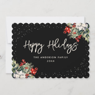 Cartes Pour Fêtes Annuelles Berries d'hiver Holly Poinsettia Elegant Noir