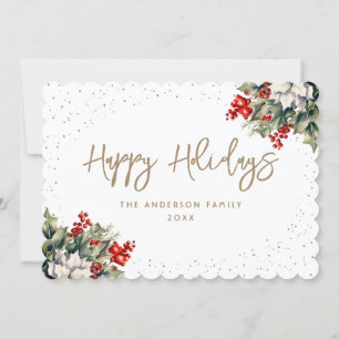 Cartes Pour Fêtes Annuelles Berries d'hiver Holly White Poinsettia Élégant